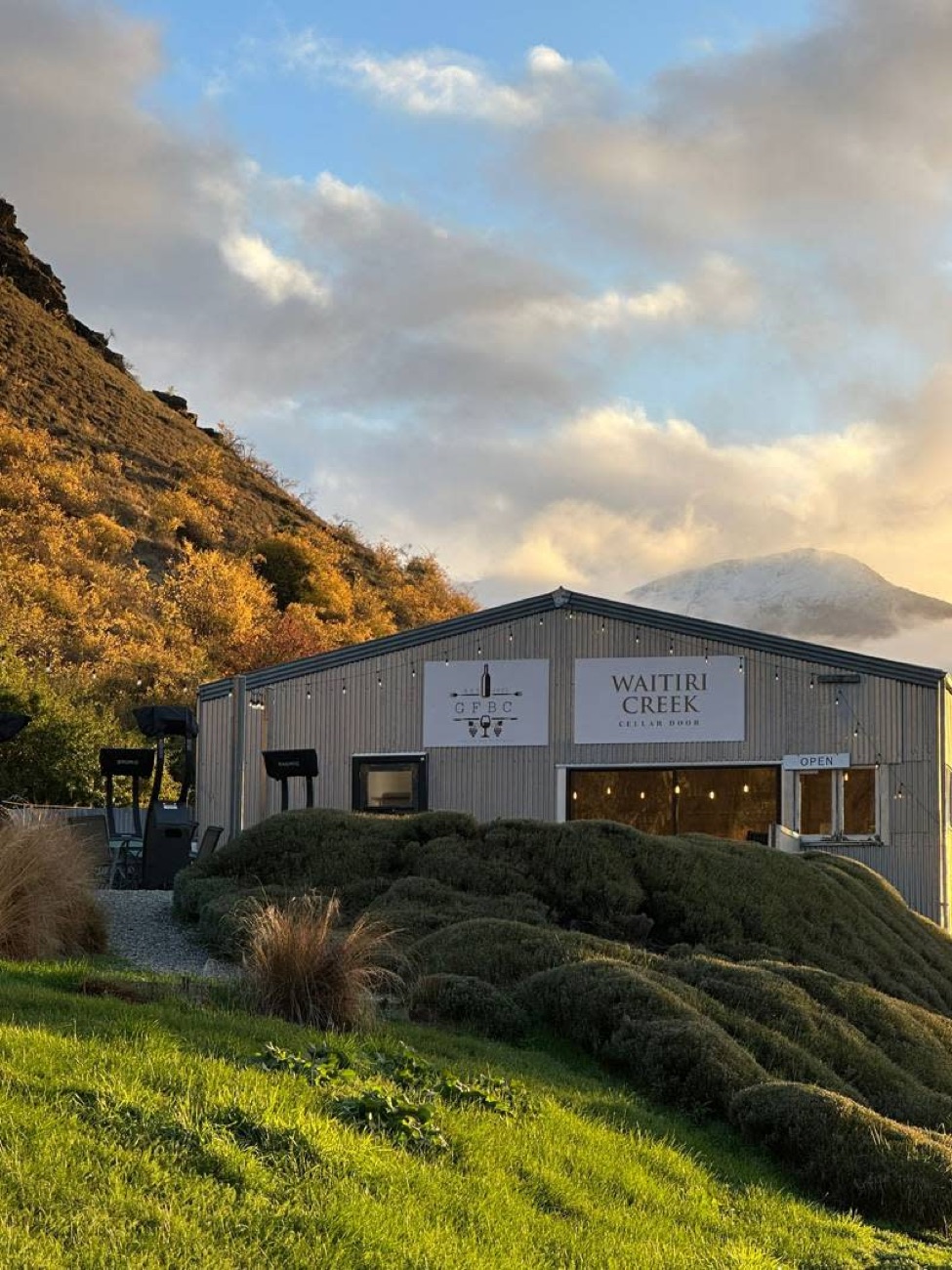 Waitiri Creek cellar door — a converted woolshed below the tussock hills of Gibbston Valley